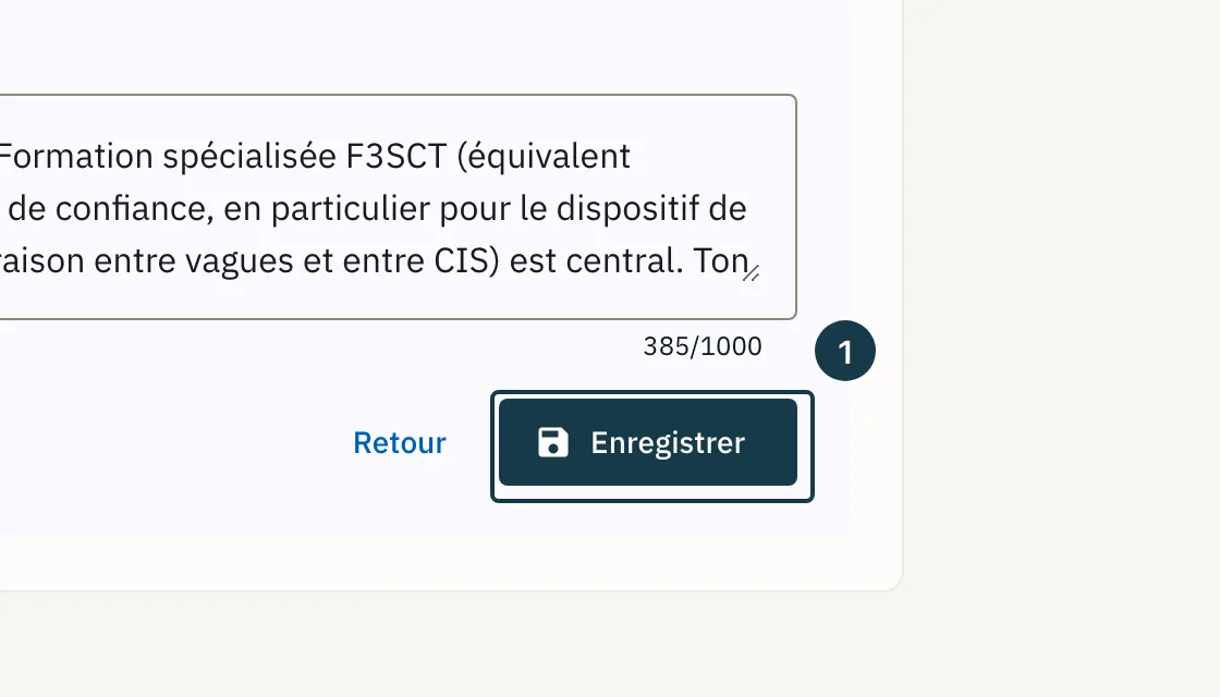 Écran « Paramètres IA » : le bouton de la dernière étape