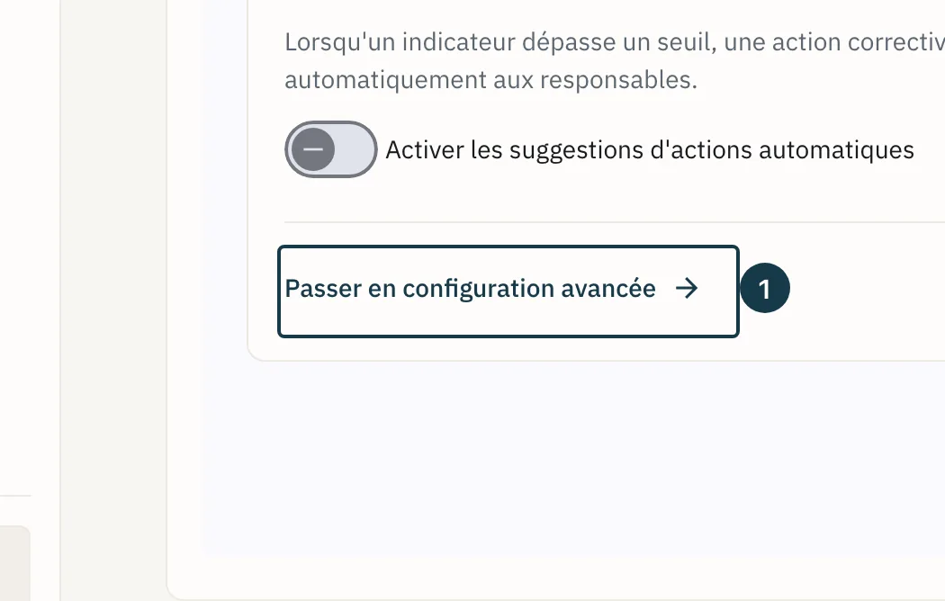 Écran d'un modèle de campagne&nbsp;: le bouton de passage en configuration avancée