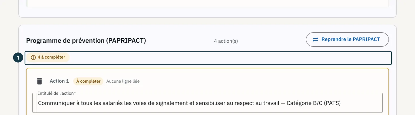 Écran du volet RPS : les compteurs du programme de prévention