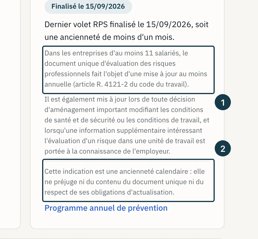 Écran « Cockpit » : le rappel d'actualisation et la réserve au pied de la tuile