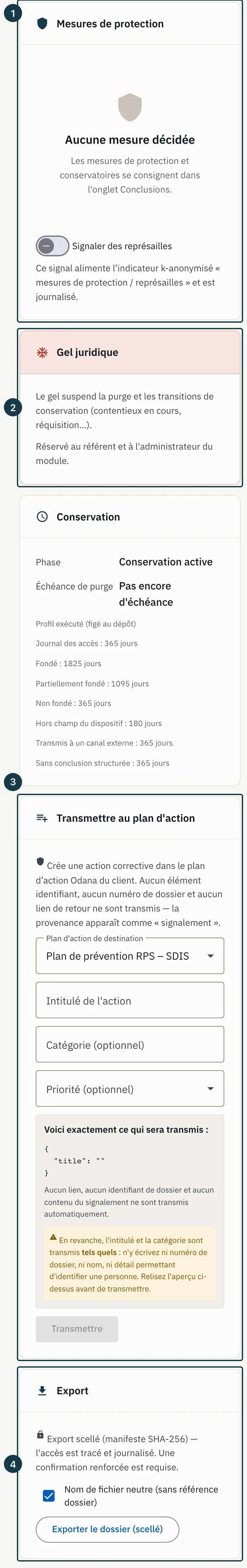 Écran d'un dossier : les cinq derniers panneaux du rail d'actions