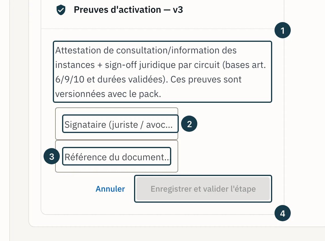 Écran «&nbsp;Administration&nbsp;»&nbsp;: le panneau d'activation et ses deux champs
