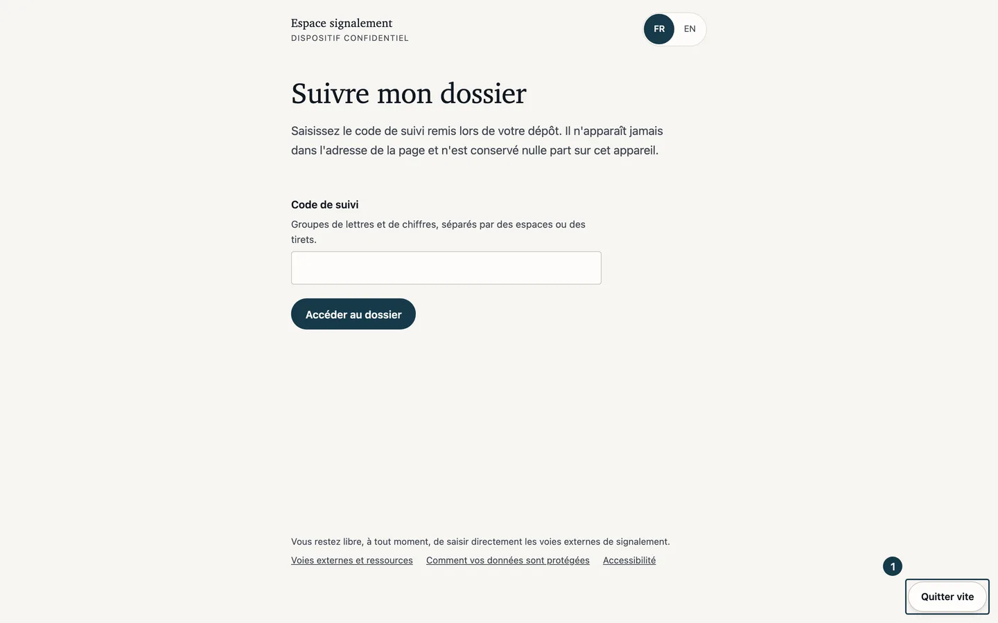 Écran de suivi du portail&nbsp;: le même bouton de sortie, au même endroit