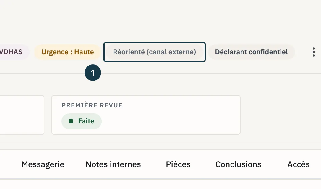 Écran d'un dossier : la pastille de statut après la réorientation