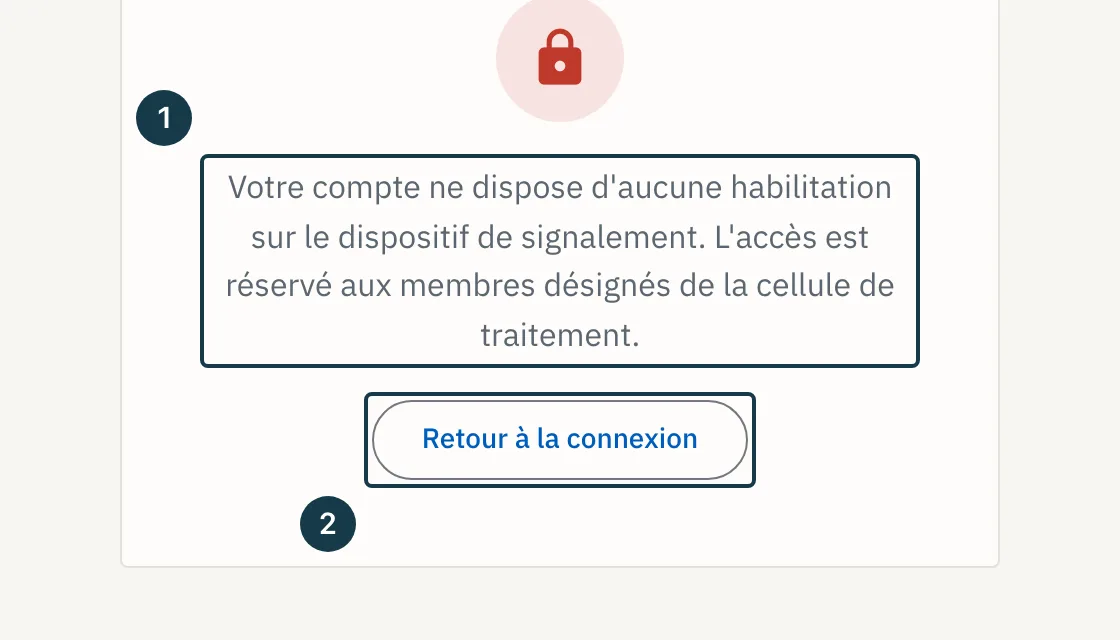 Écran « Accès refusé » : le message et le retour à la connexion